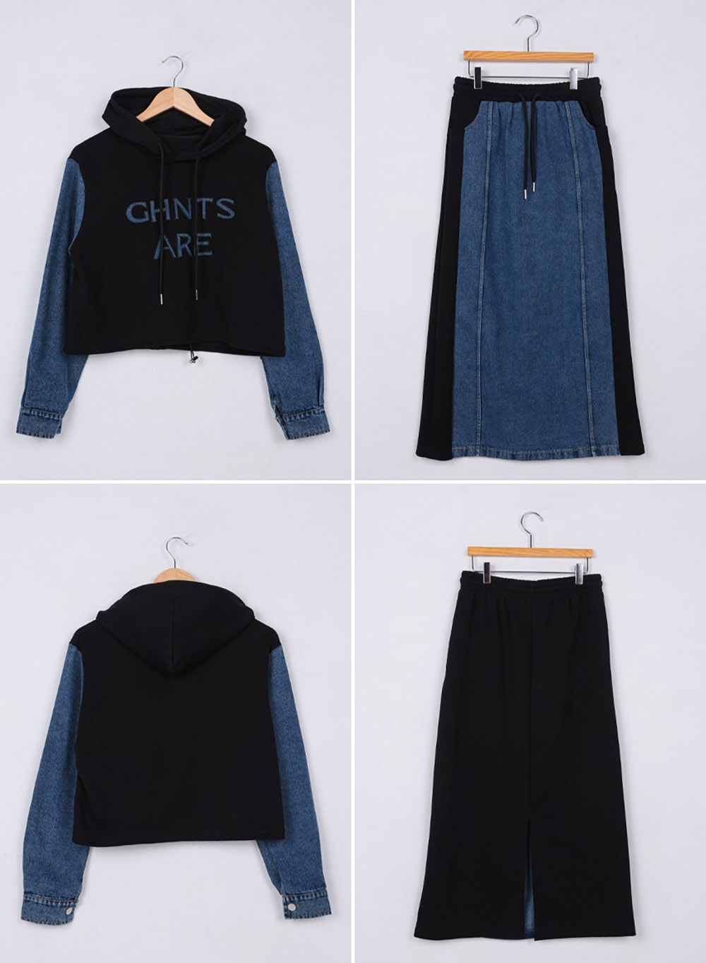 牛仔拼接設計長裙套裝,KOREA,358699,牛仔拼接設計長裙套裝,周新品優惠,NEWARRIVAL