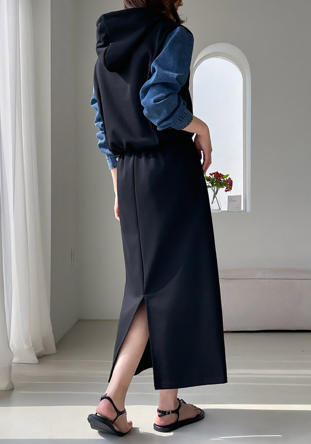 牛仔拼接設計長裙套裝,KOREA,358699,牛仔拼接設計長裙套裝,周新品優惠,NEWARRIVAL