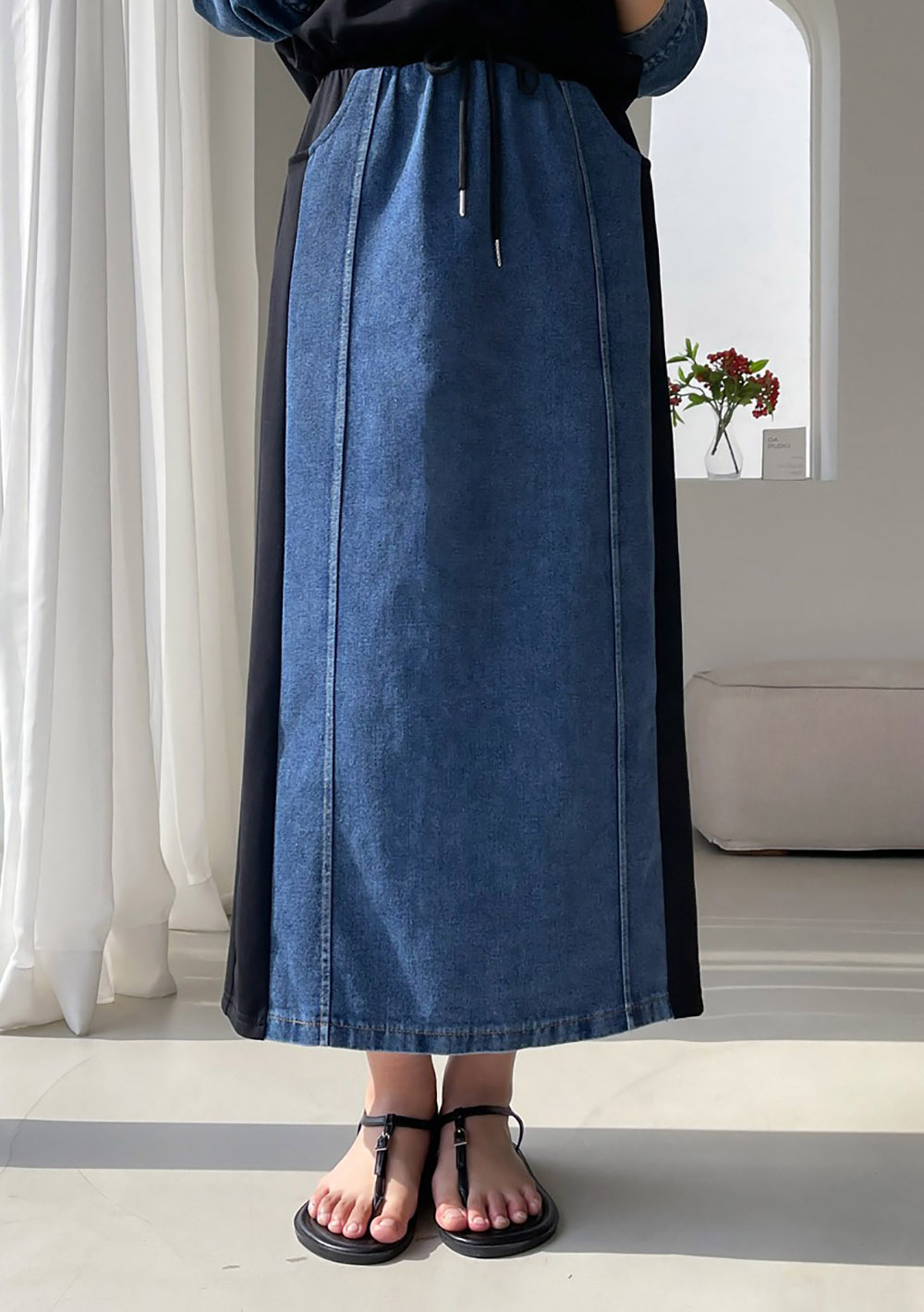 牛仔拼接設計長裙套裝,KOREA,358699,牛仔拼接設計長裙套裝,周新品優惠,NEWARRIVAL