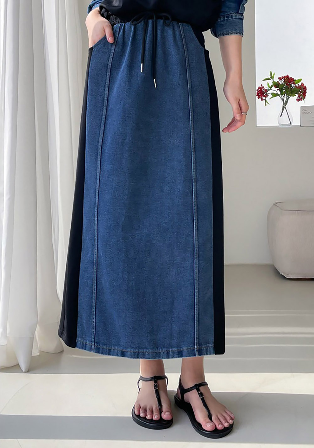 牛仔拼接設計長裙套裝,KOREA,358699,牛仔拼接設計長裙套裝,周新品優惠,NEWARRIVAL