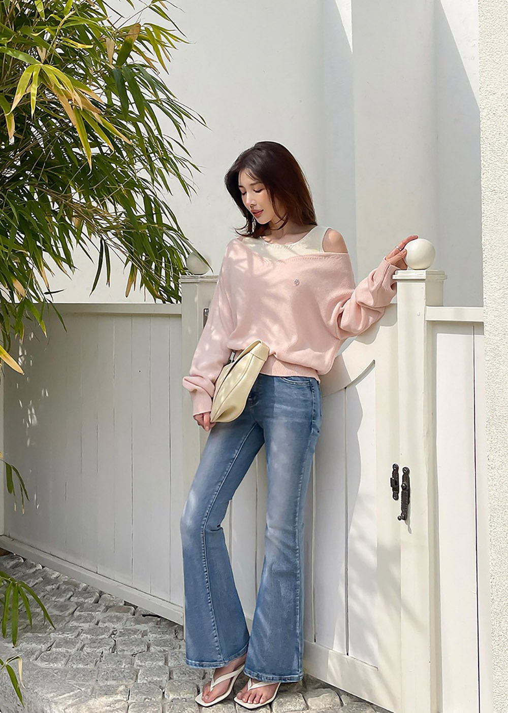 撞色露肩設計針織上衣,KOREA,358709,撞色露肩設計針織上衣,周新品優惠,NEWARRIVAL