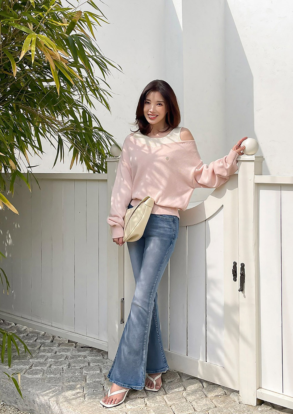 撞色露肩設計針織上衣,KOREA,358709,撞色露肩設計針織上衣,周新品優惠,NEWARRIVAL