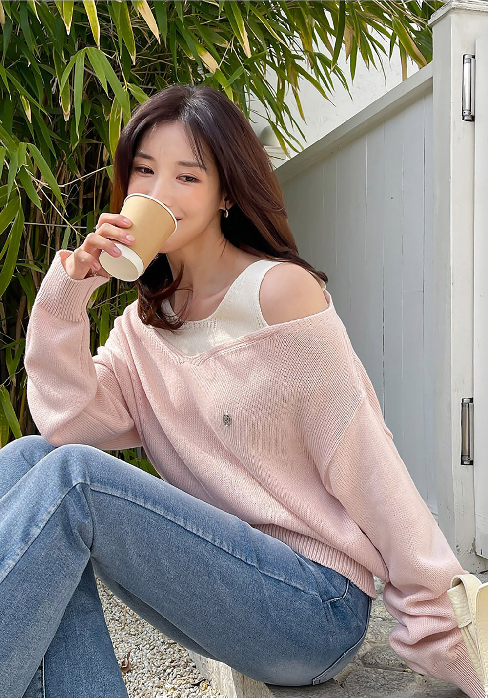 撞色露肩設計針織上衣,KOREA,358709,撞色露肩設計針織上衣,周新品優惠,NEWARRIVAL