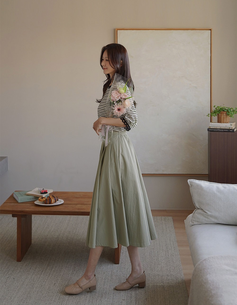 蕾絲袖口氣質條紋上衣,KOREA,358856,蕾絲袖口氣質條紋上衣,周新品優惠,NEWARRIVAL