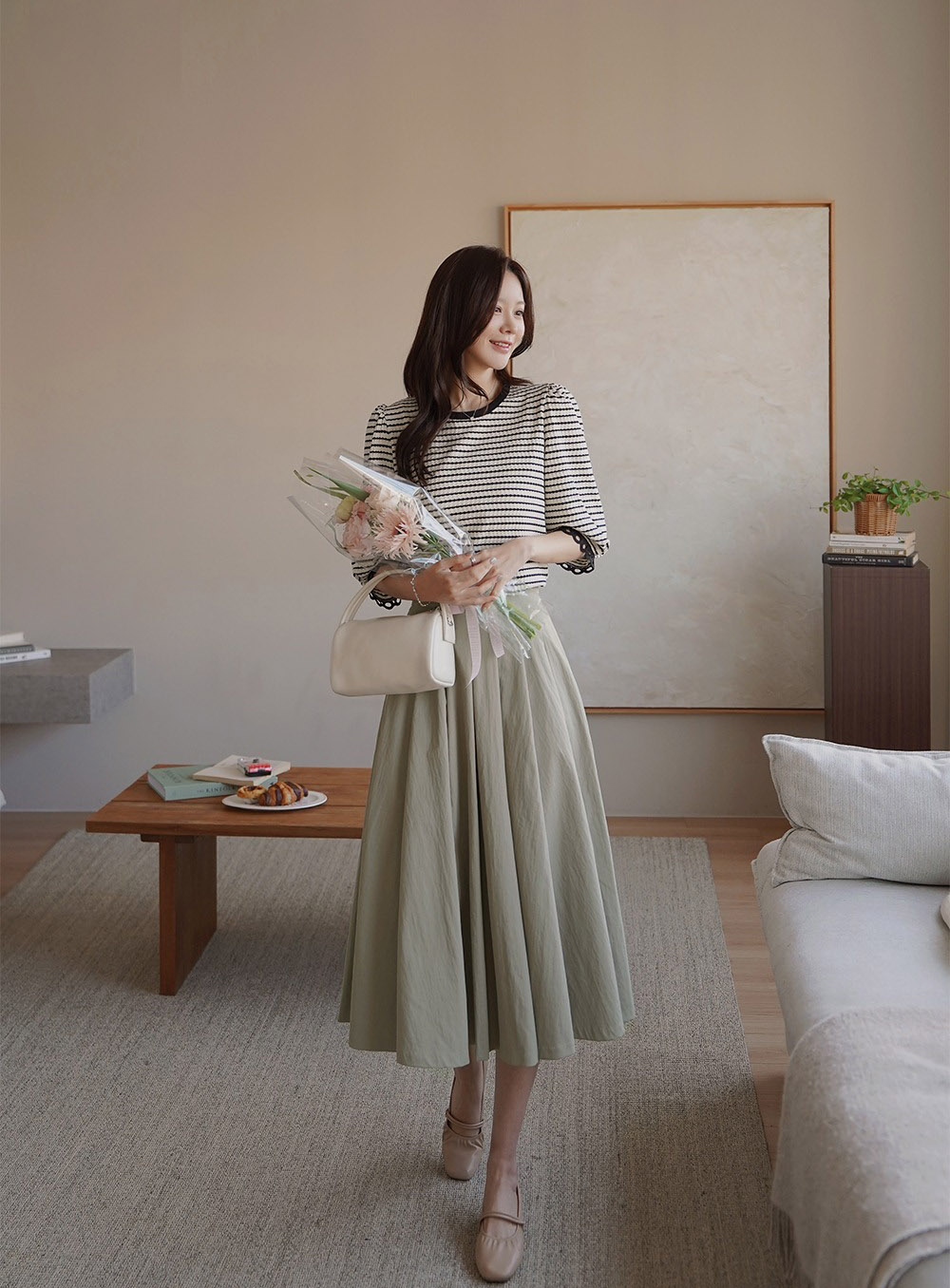 蕾絲袖口氣質條紋上衣,KOREA,358856,蕾絲袖口氣質條紋上衣,周新品優惠,NEWARRIVAL