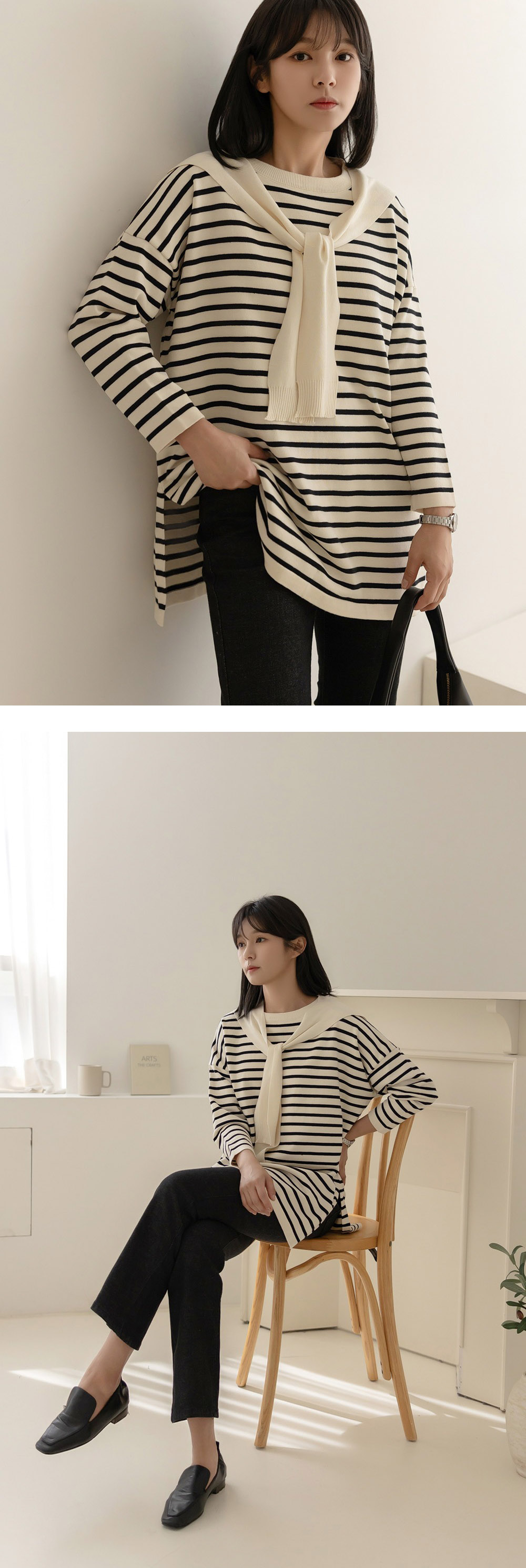 氣質披肩條紋針織上衣,KOREA,360082,氣質披肩條紋針織上衣,周新品優惠,NEWARRIVAL