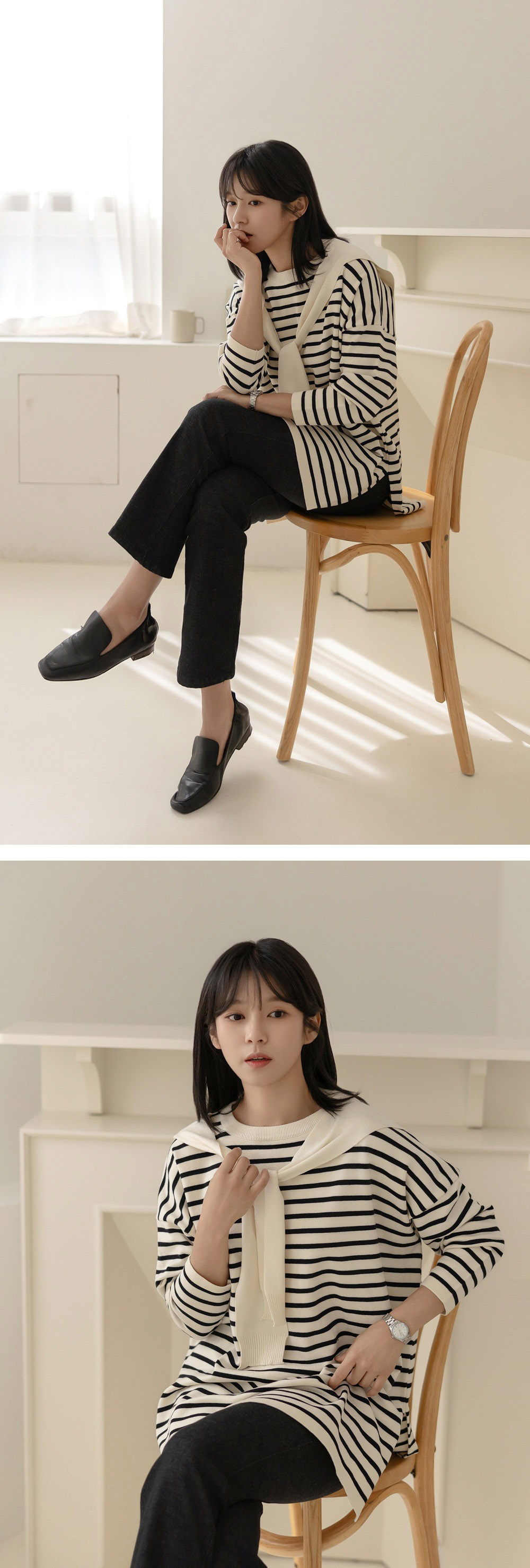 氣質披肩條紋針織上衣,KOREA,360082,氣質披肩條紋針織上衣,周新品優惠,NEWARRIVAL