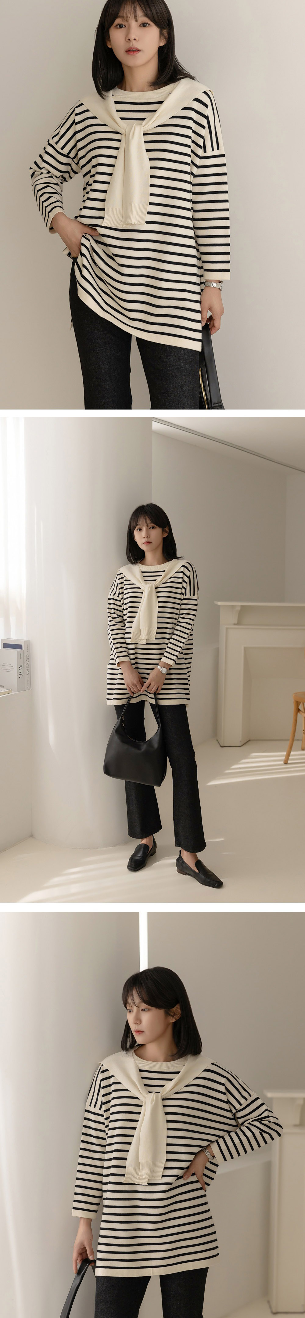 氣質披肩條紋針織上衣,KOREA,360082,氣質披肩條紋針織上衣,周新品優惠,NEWARRIVAL