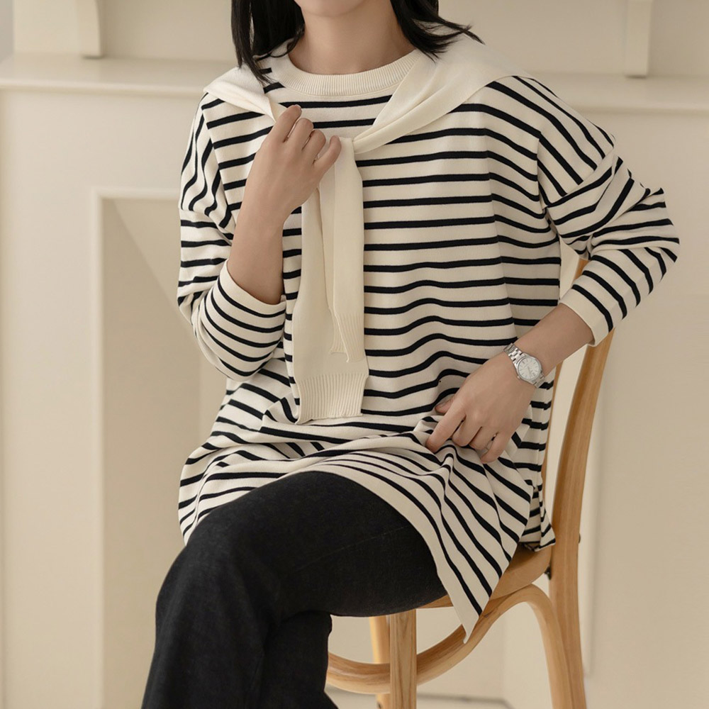 氣質披肩條紋針織上衣