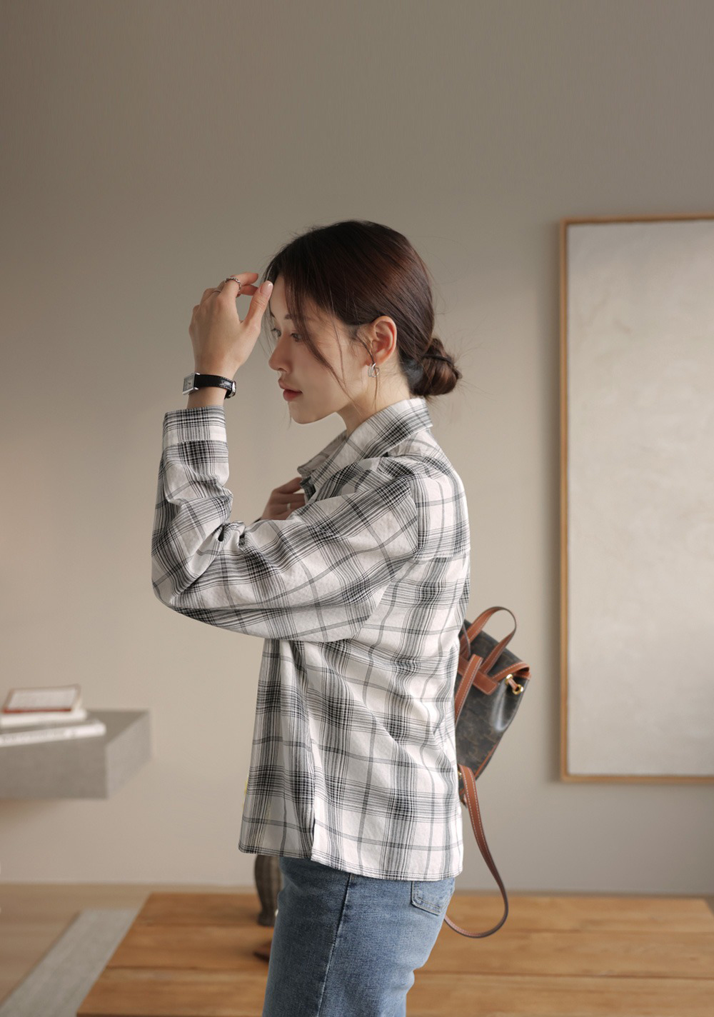 小蕾絲細節格紋襯衫,KOREA,359670,小蕾絲細節格紋襯衫,領500,999免運