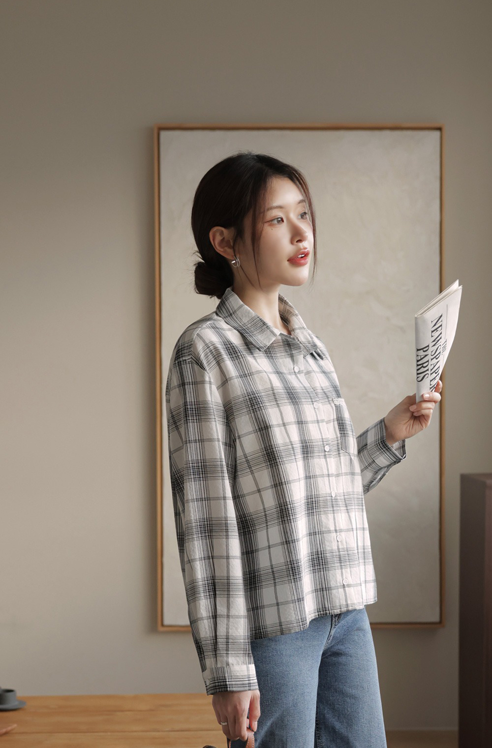 小蕾絲細節格紋襯衫,KOREA,359670,小蕾絲細節格紋襯衫,領500,999免運