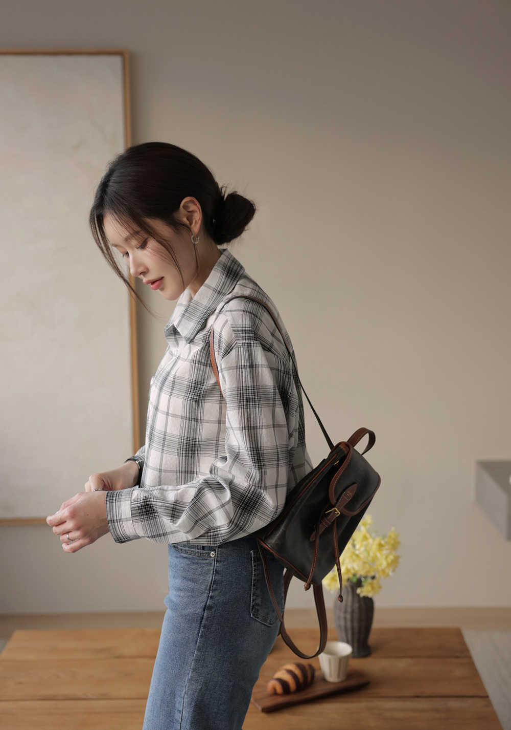 小蕾絲細節格紋襯衫,KOREA,359670,小蕾絲細節格紋襯衫,領500,999免運