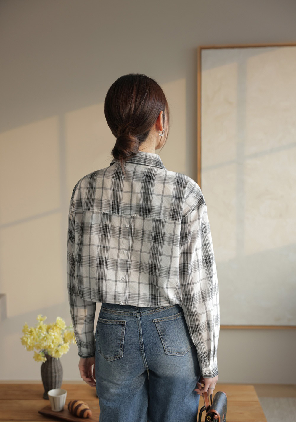 小蕾絲細節格紋襯衫,KOREA,359670,小蕾絲細節格紋襯衫,領500,999免運