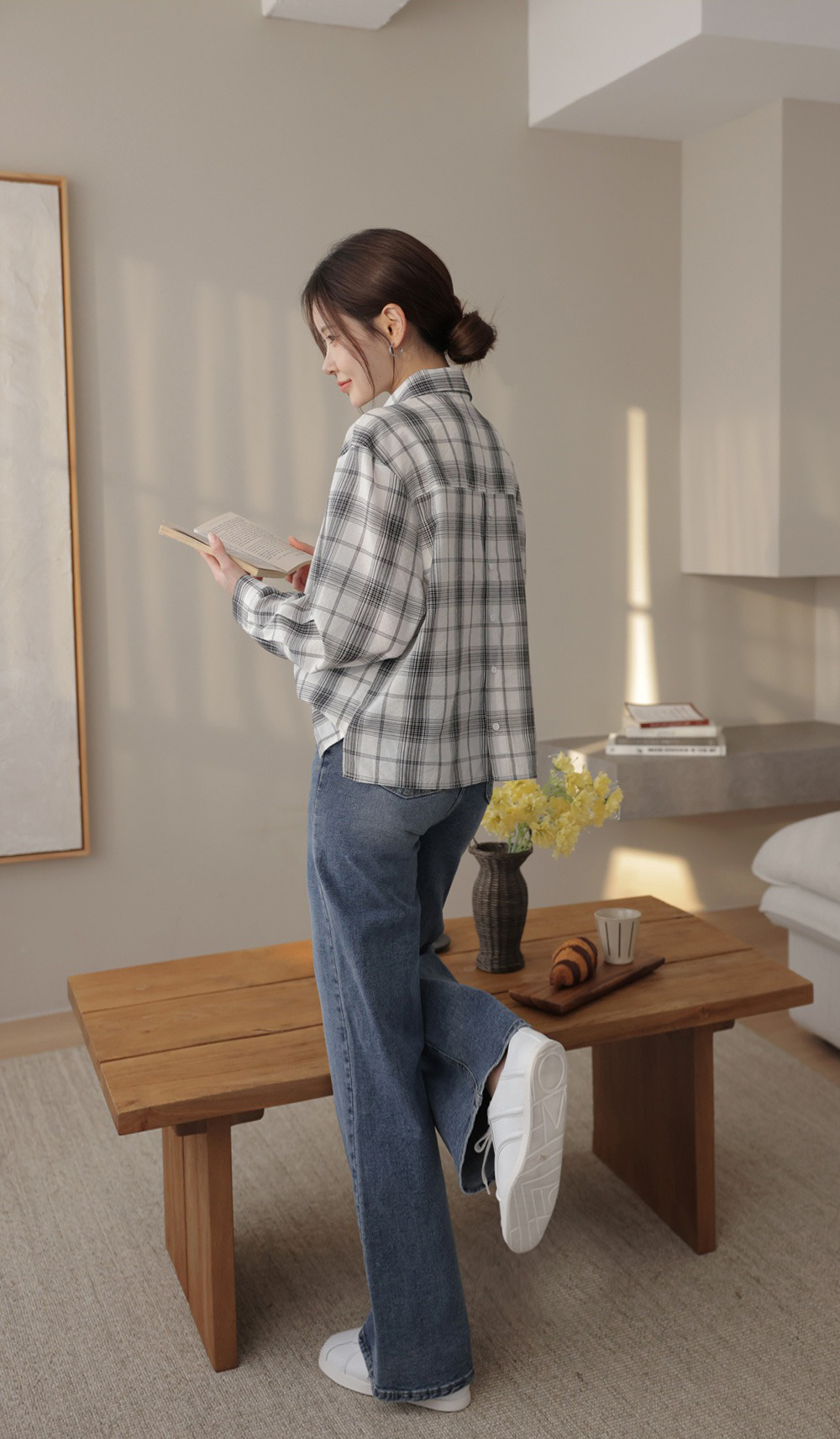 小蕾絲細節格紋襯衫,KOREA,359670,小蕾絲細節格紋襯衫,領500,999免運