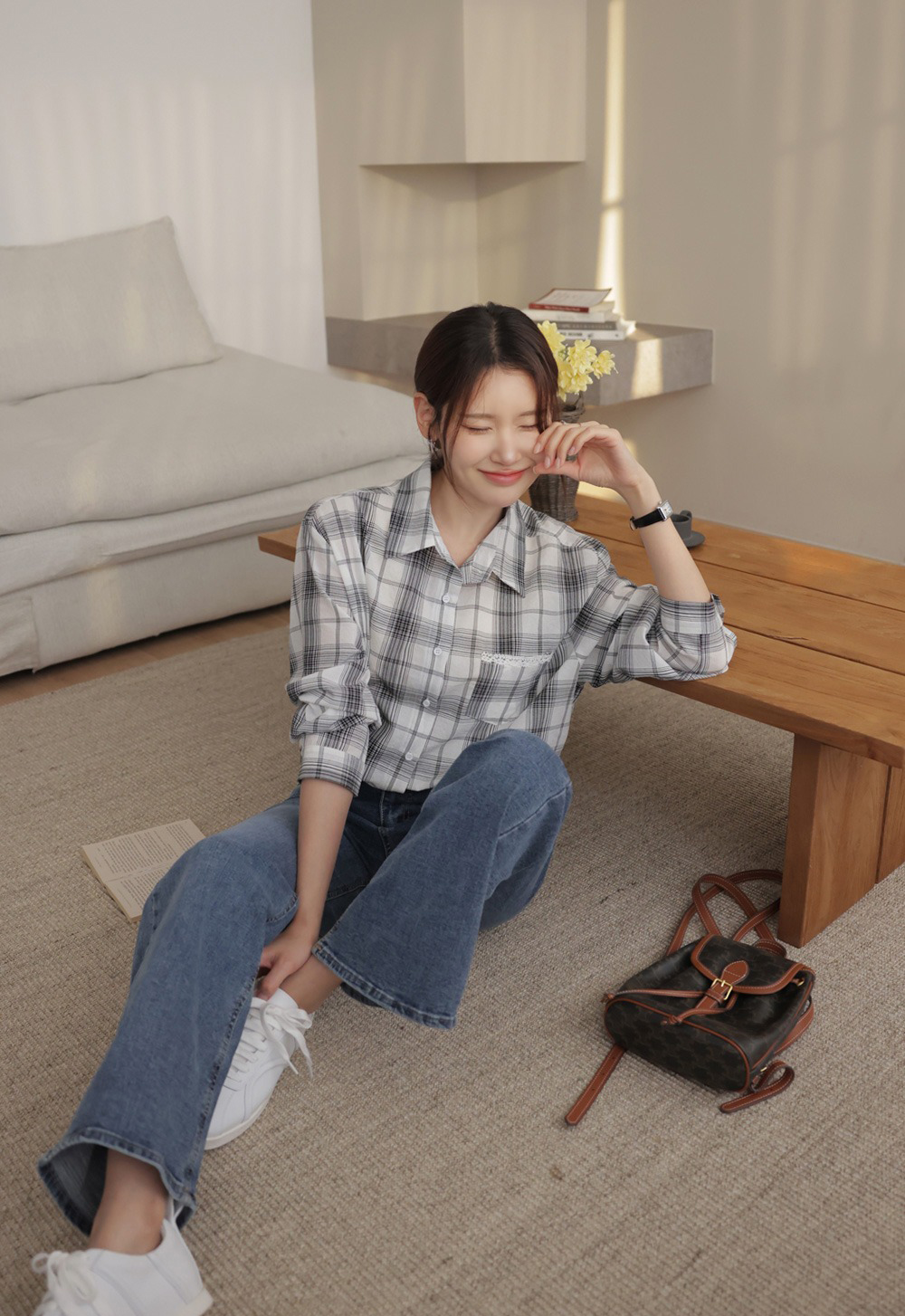 小蕾絲細節格紋襯衫,KOREA,359670,小蕾絲細節格紋襯衫,領500,999免運