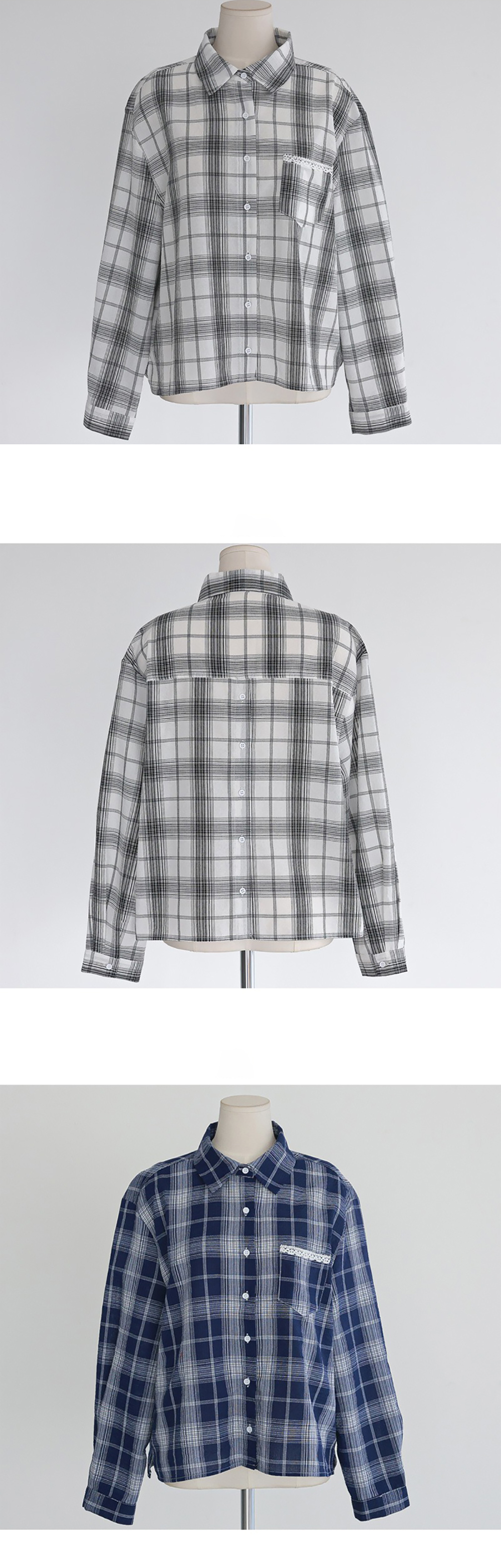 小蕾絲細節格紋襯衫,KOREA,359670,小蕾絲細節格紋襯衫,領500,999免運