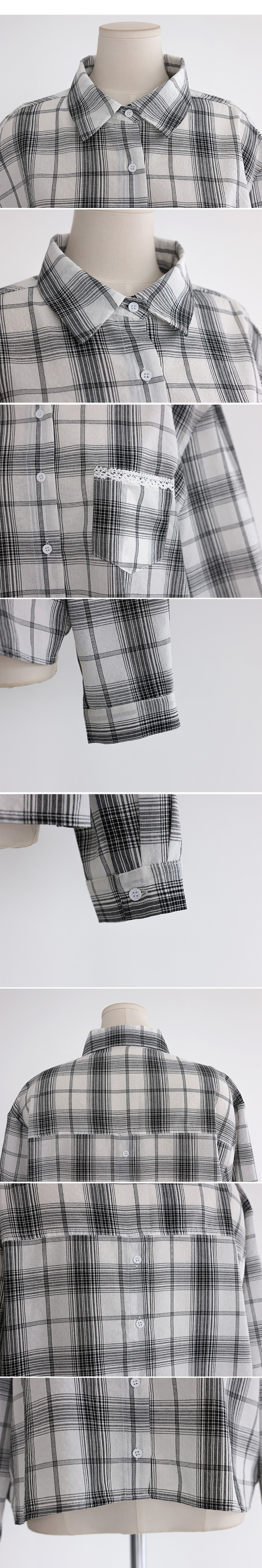 小蕾絲細節格紋襯衫,KOREA,359670,小蕾絲細節格紋襯衫,領500,999免運