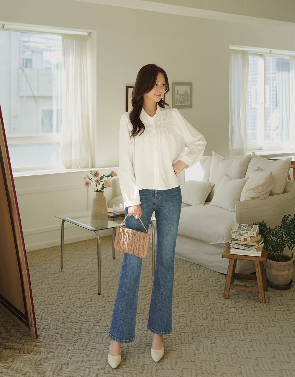 精緻刺繡蕾絲領襯衫,KOREA,359672,精緻刺繡蕾絲領襯衫,領500,999免運