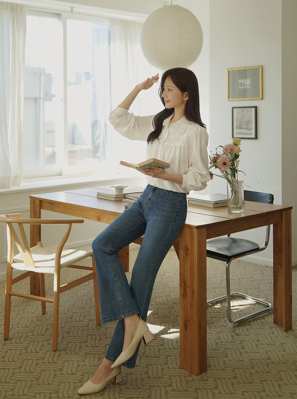 精緻刺繡蕾絲領襯衫,KOREA,359672,精緻刺繡蕾絲領襯衫,領500,999免運