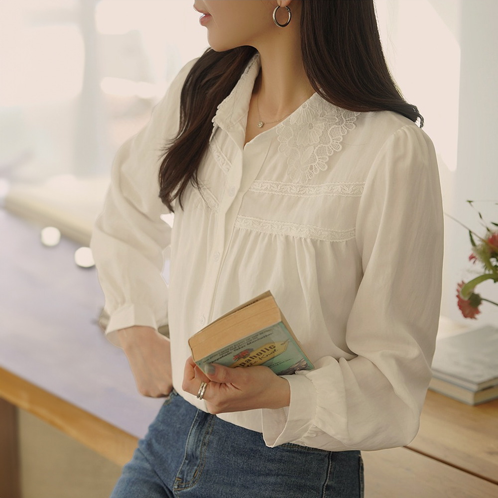 精緻刺繡蕾絲領襯衫
