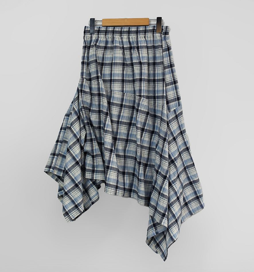 鬆緊腰不規則格紋長裙,KOREA,359843,鬆緊腰不規則格紋長裙,領500,999免運