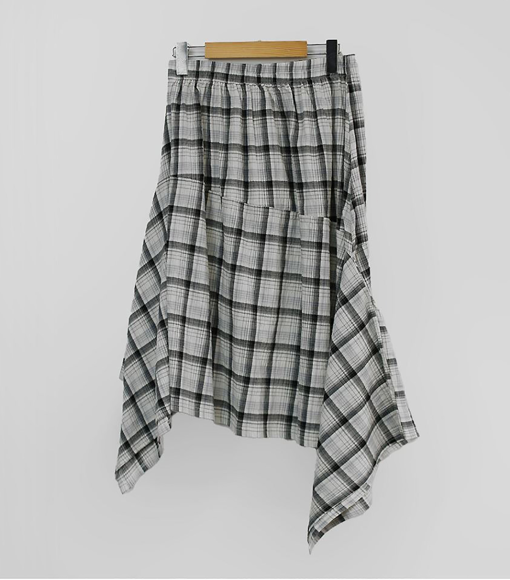 鬆緊腰不規則格紋長裙,KOREA,359843,鬆緊腰不規則格紋長裙,領500,999免運