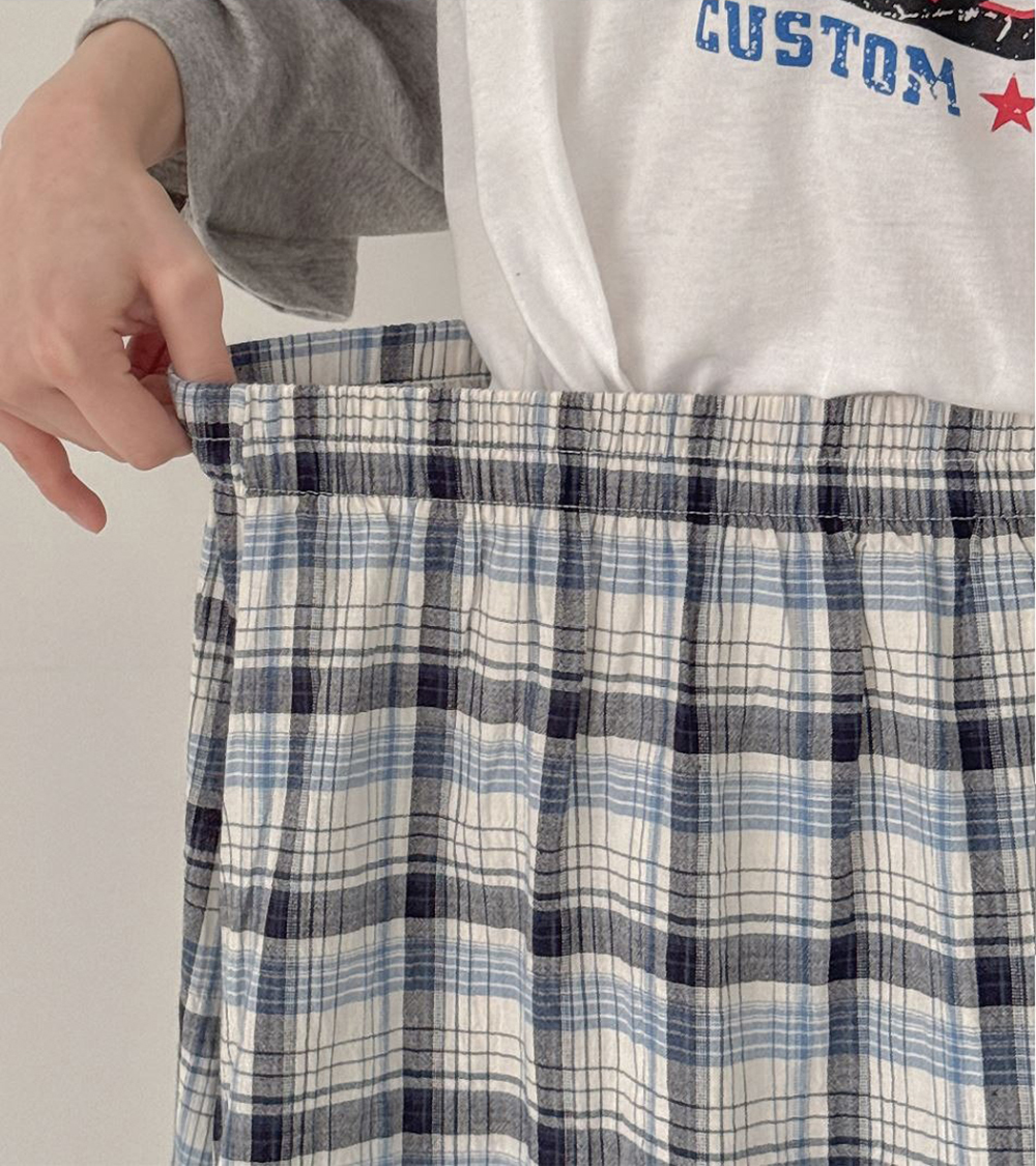 鬆緊腰不規則格紋長裙,KOREA,359843,鬆緊腰不規則格紋長裙,領500,999免運