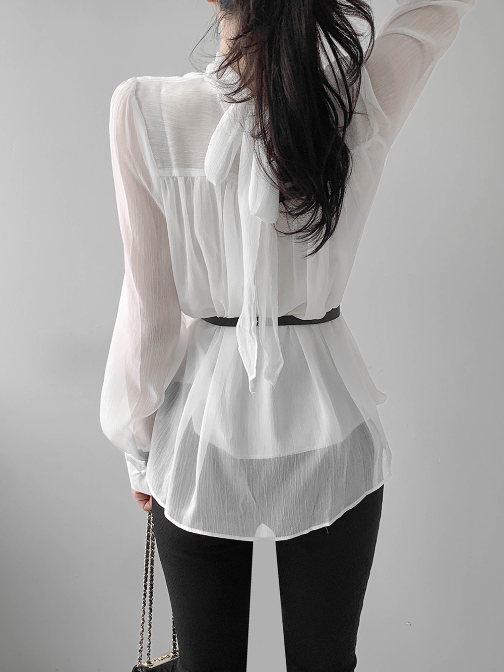 優雅立領綁帶雪紡襯衫,KOREA,359994,優雅立領綁帶雪紡襯衫,領500,999免運