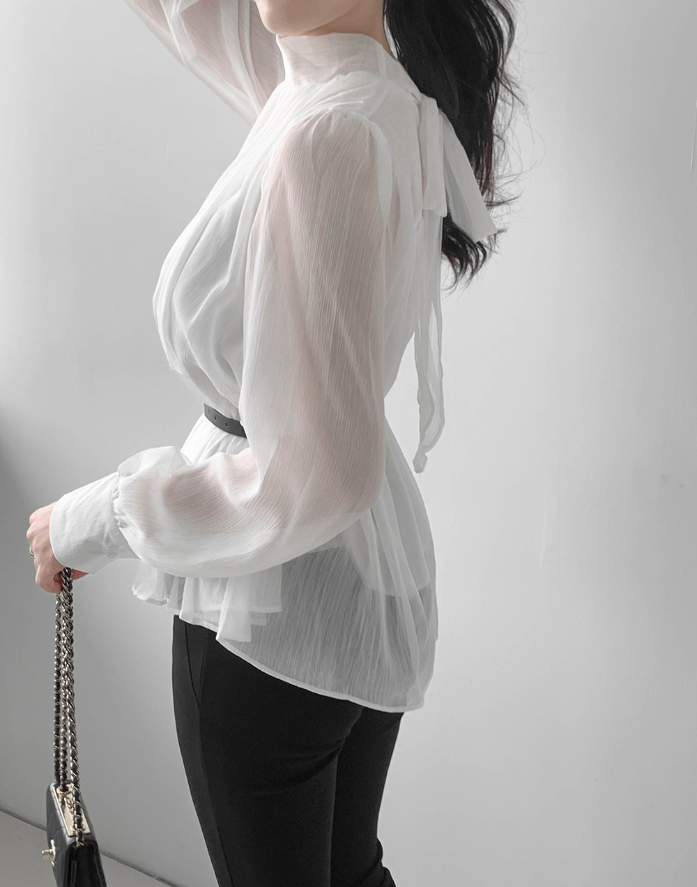優雅立領綁帶雪紡襯衫,KOREA,359994,優雅立領綁帶雪紡襯衫,領500,999免運