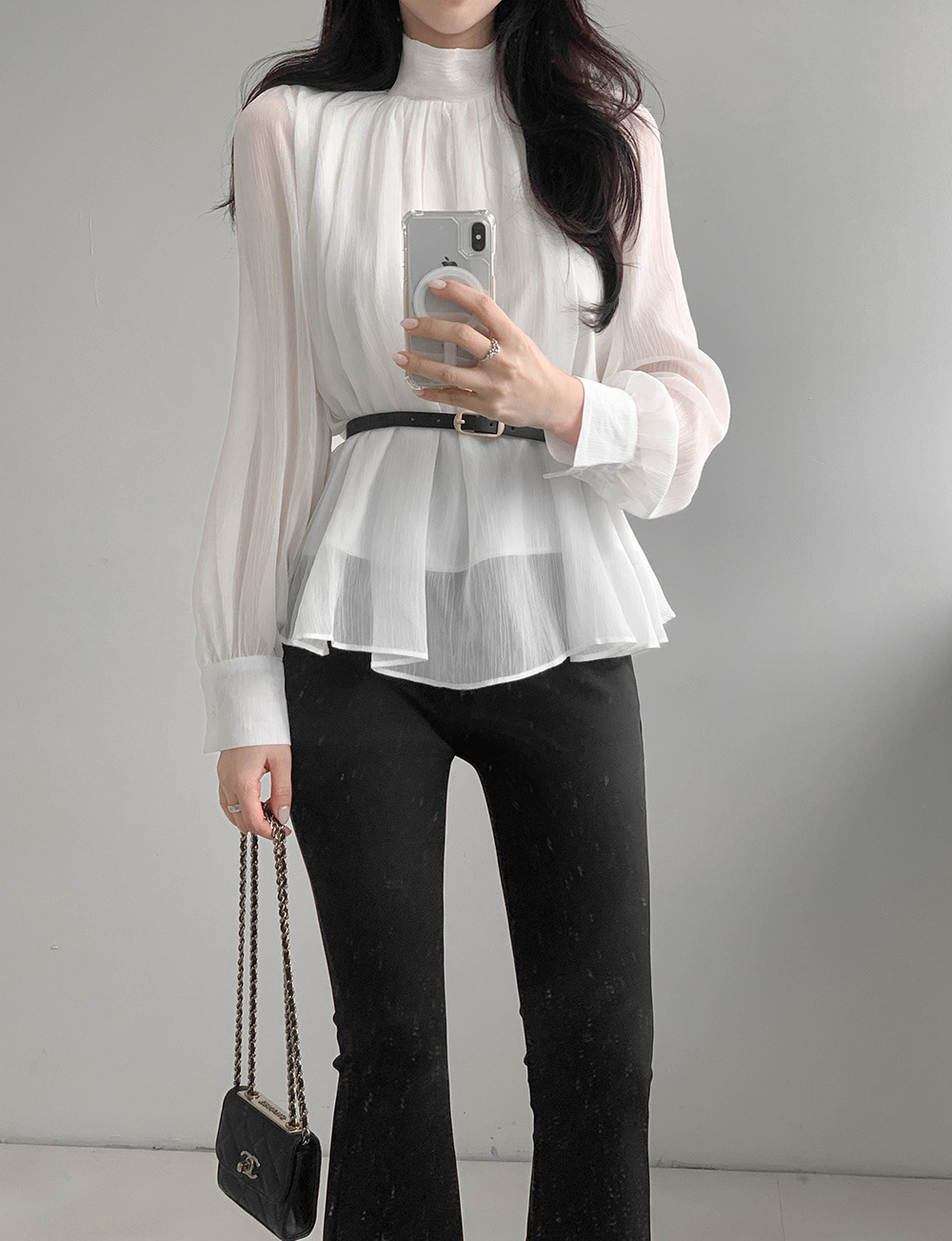 優雅立領綁帶雪紡襯衫,KOREA,359994,優雅立領綁帶雪紡襯衫,領500,999免運