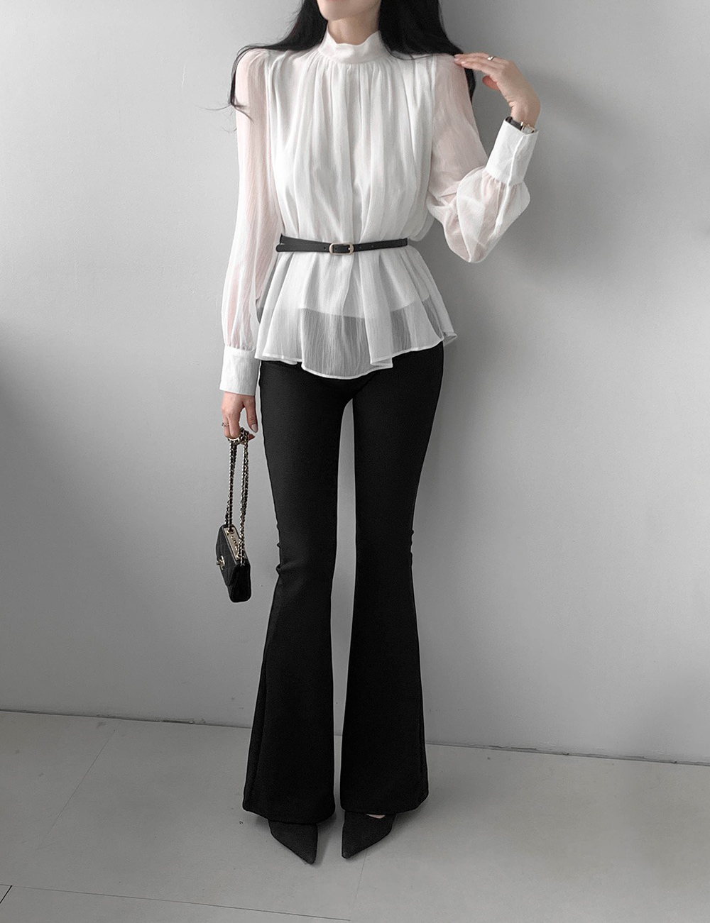 優雅立領綁帶雪紡襯衫,KOREA,359994,優雅立領綁帶雪紡襯衫,領500,999免運