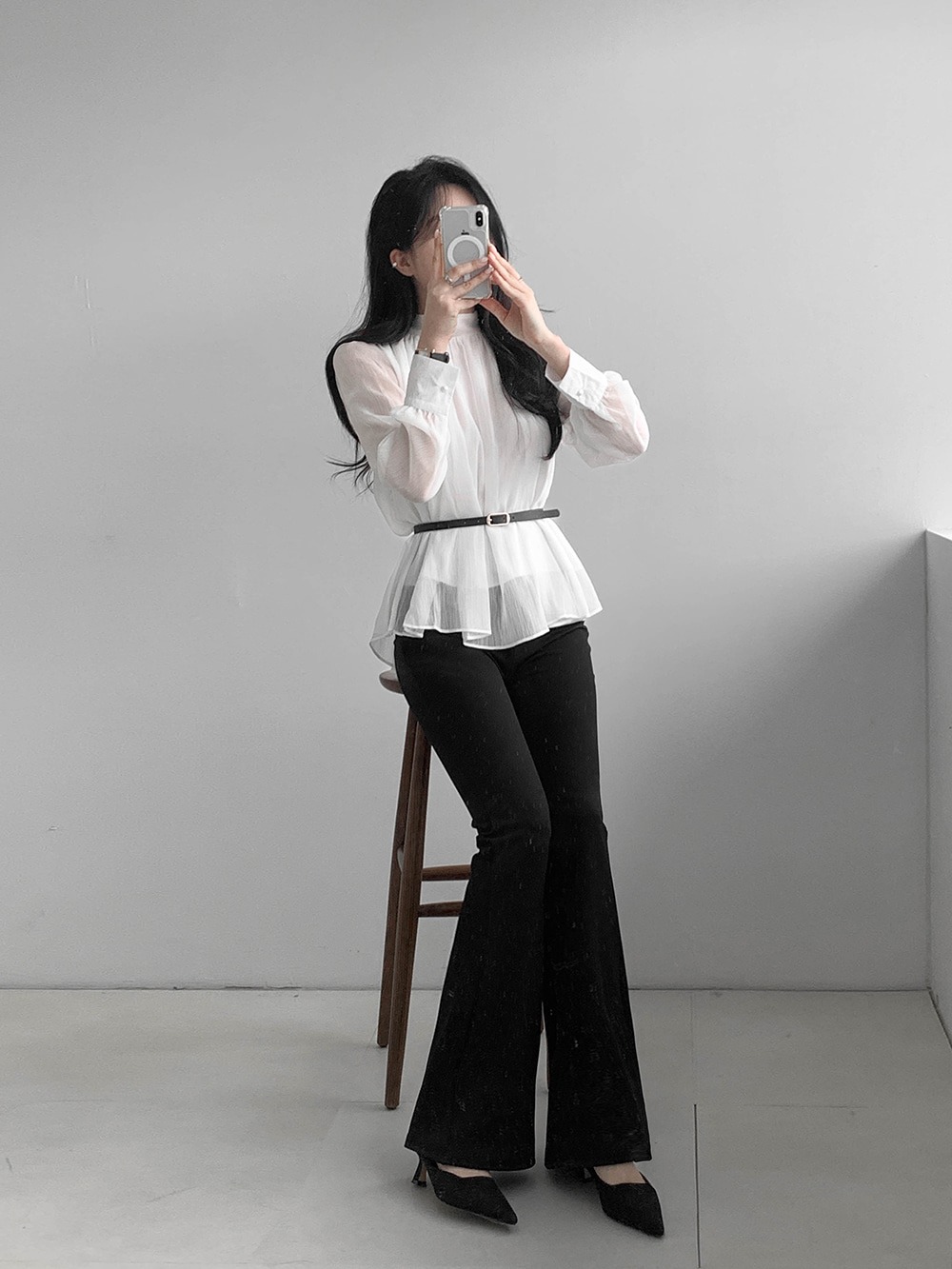 優雅立領綁帶雪紡襯衫,KOREA,359994,優雅立領綁帶雪紡襯衫,領500,999免運