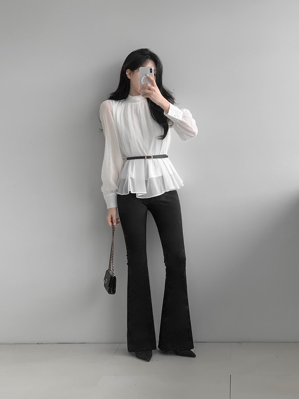 優雅立領綁帶雪紡襯衫,KOREA,359994,優雅立領綁帶雪紡襯衫,領500,999免運