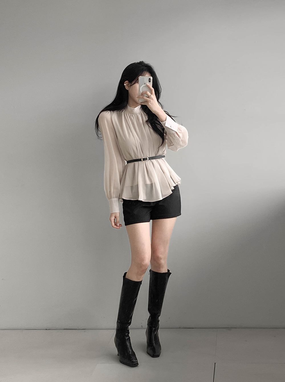 優雅立領綁帶雪紡襯衫,KOREA,359994,優雅立領綁帶雪紡襯衫,領500,999免運