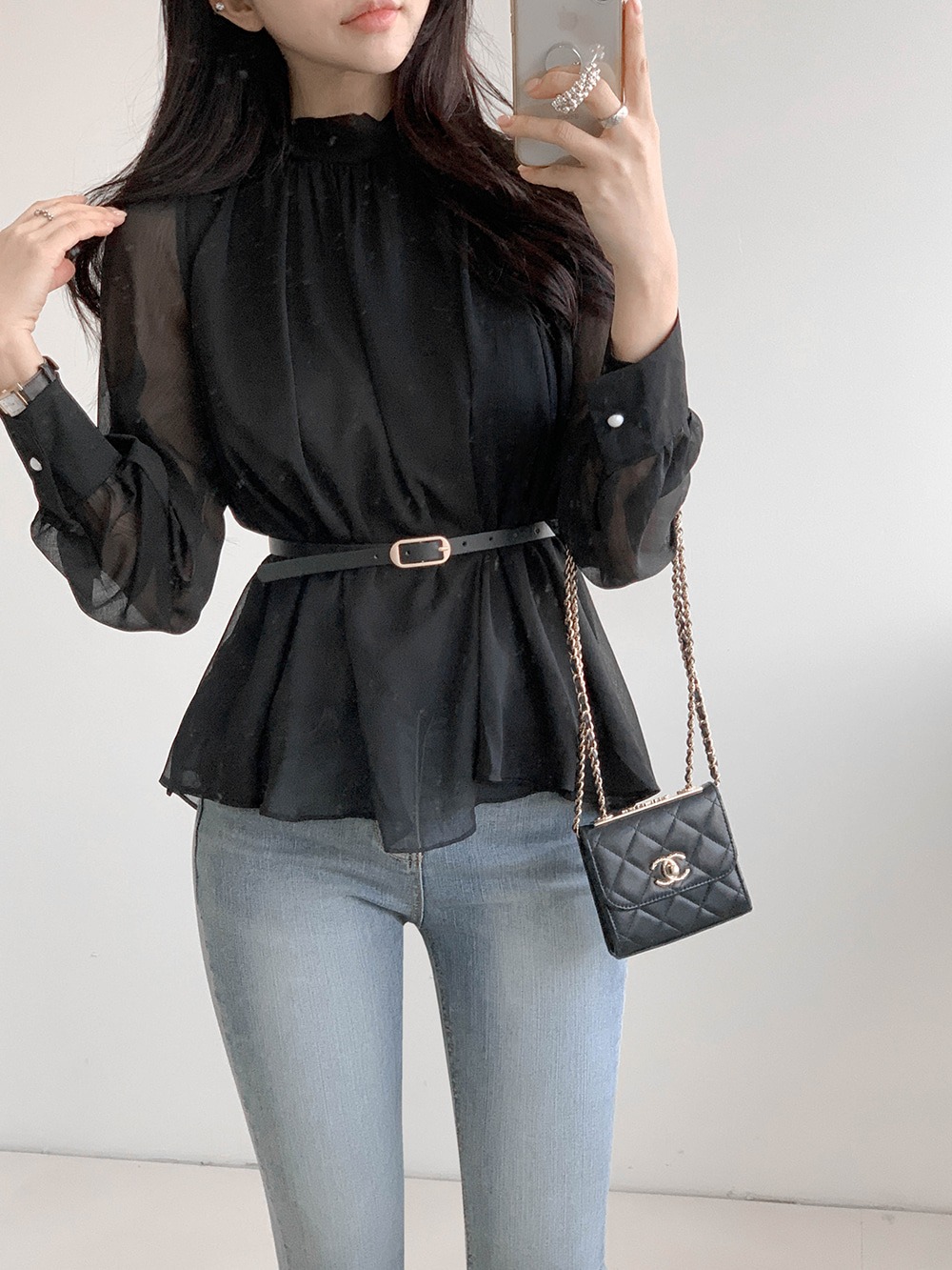 優雅立領綁帶雪紡襯衫,KOREA,359994,優雅立領綁帶雪紡襯衫,領500,999免運