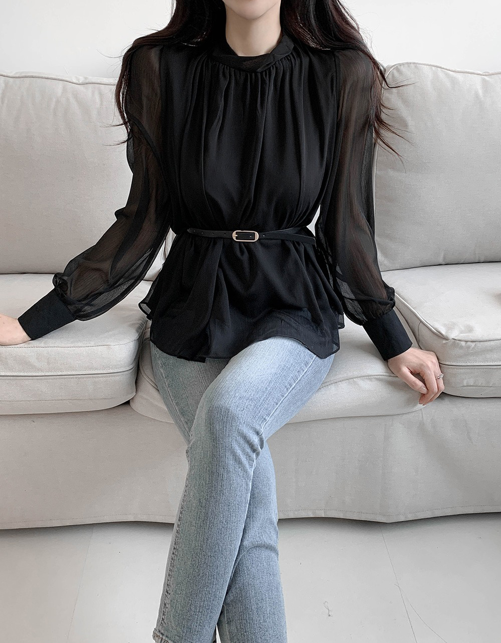 優雅立領綁帶雪紡襯衫,KOREA,359994,優雅立領綁帶雪紡襯衫,領500,999免運