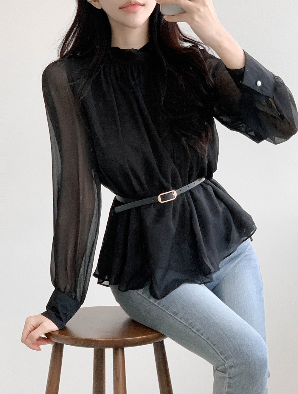 優雅立領綁帶雪紡襯衫,KOREA,359994,優雅立領綁帶雪紡襯衫,領500,999免運