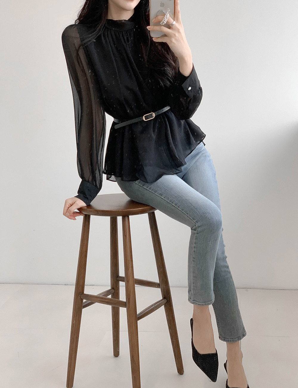 優雅立領綁帶雪紡襯衫,KOREA,359994,優雅立領綁帶雪紡襯衫,領500,999免運