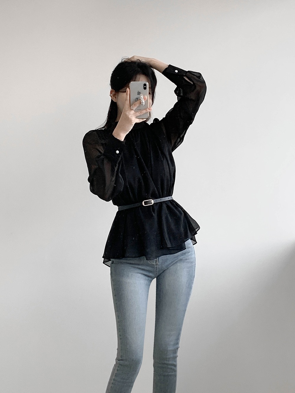 優雅立領綁帶雪紡襯衫,KOREA,359994,優雅立領綁帶雪紡襯衫,領500,999免運