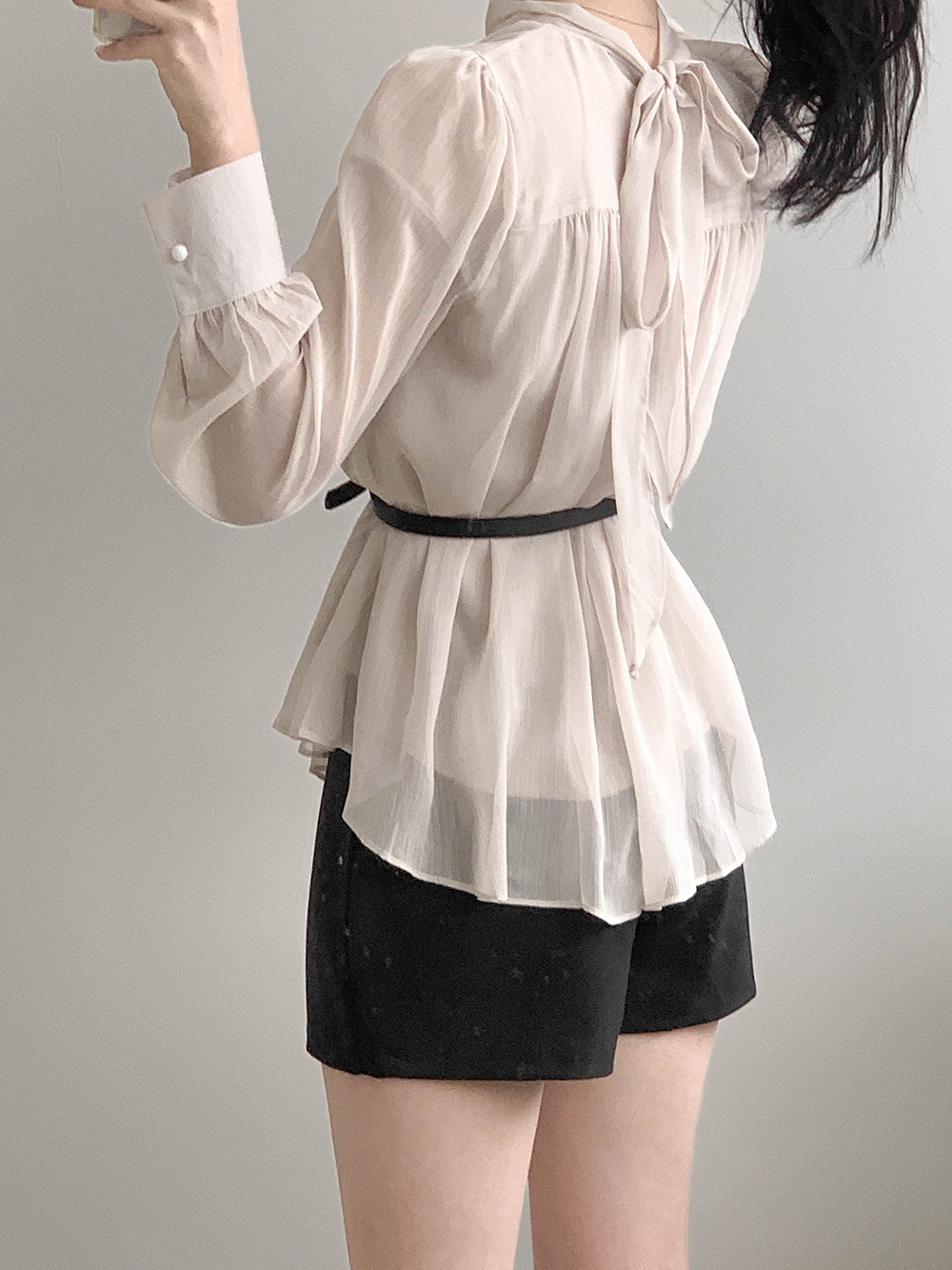 優雅立領綁帶雪紡襯衫,KOREA,359994,優雅立領綁帶雪紡襯衫,領500,999免運