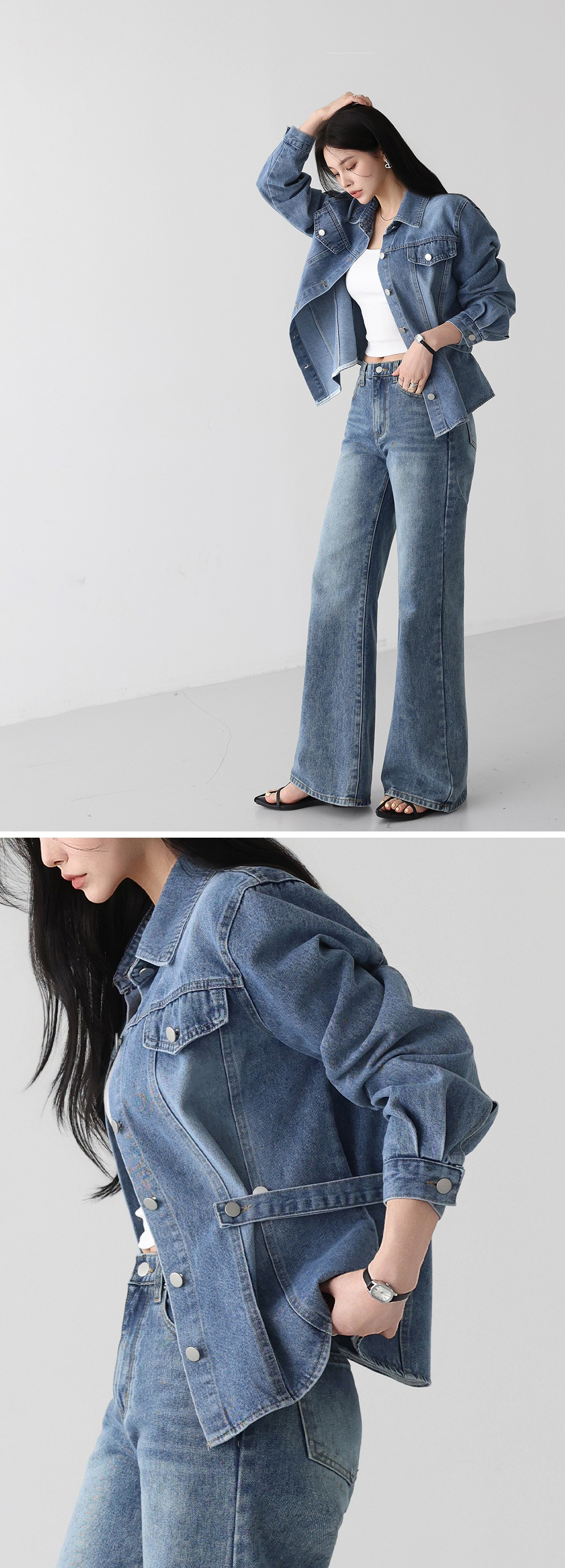 腰部扣環設計牛仔外套,KOREA,360002,腰部扣環設計牛仔外套,領500,999免運