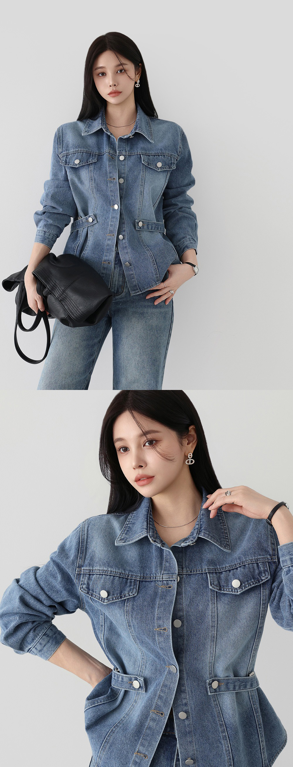 腰部扣環設計牛仔外套,KOREA,360002,腰部扣環設計牛仔外套,領500,999免運