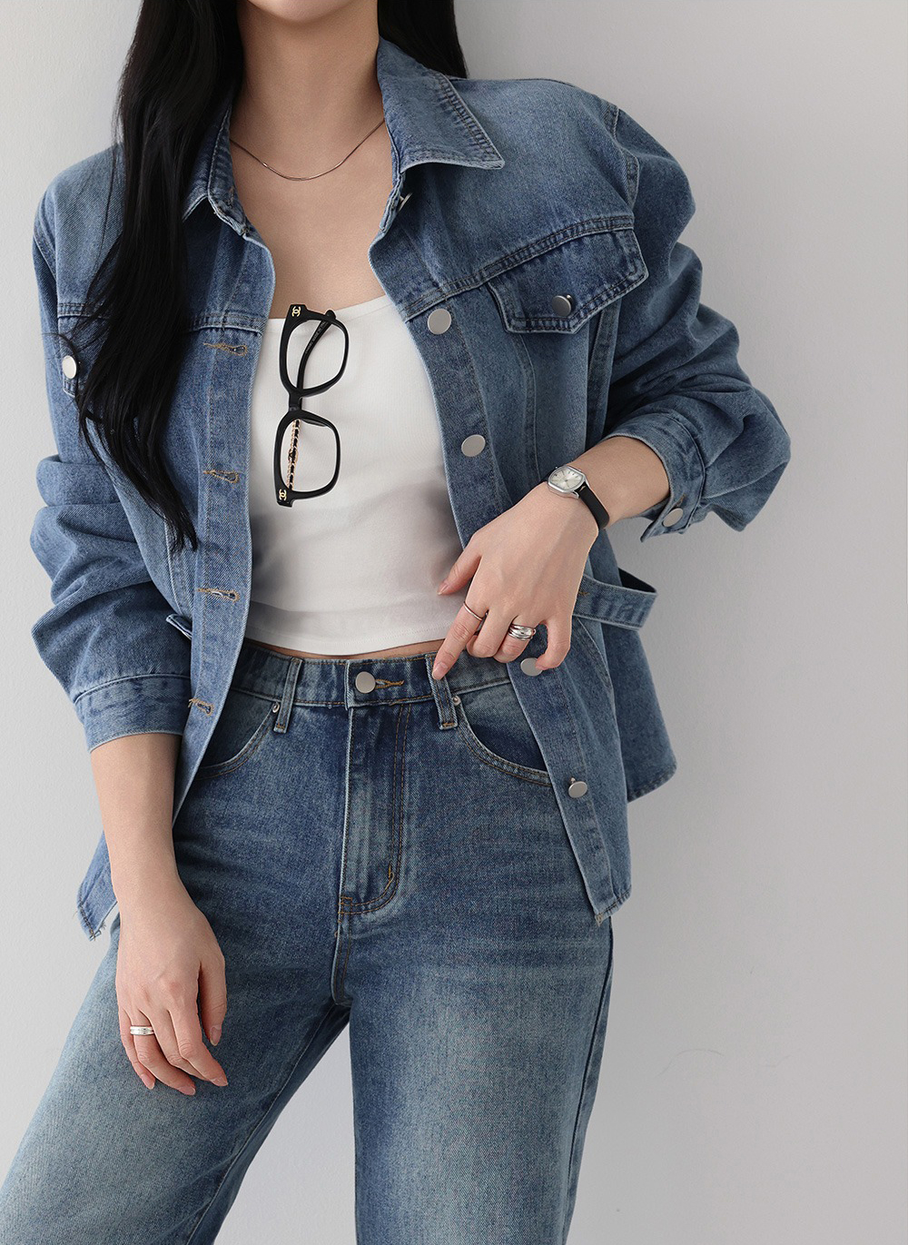 腰部扣環設計牛仔外套,KOREA,360002,腰部扣環設計牛仔外套,領500,999免運