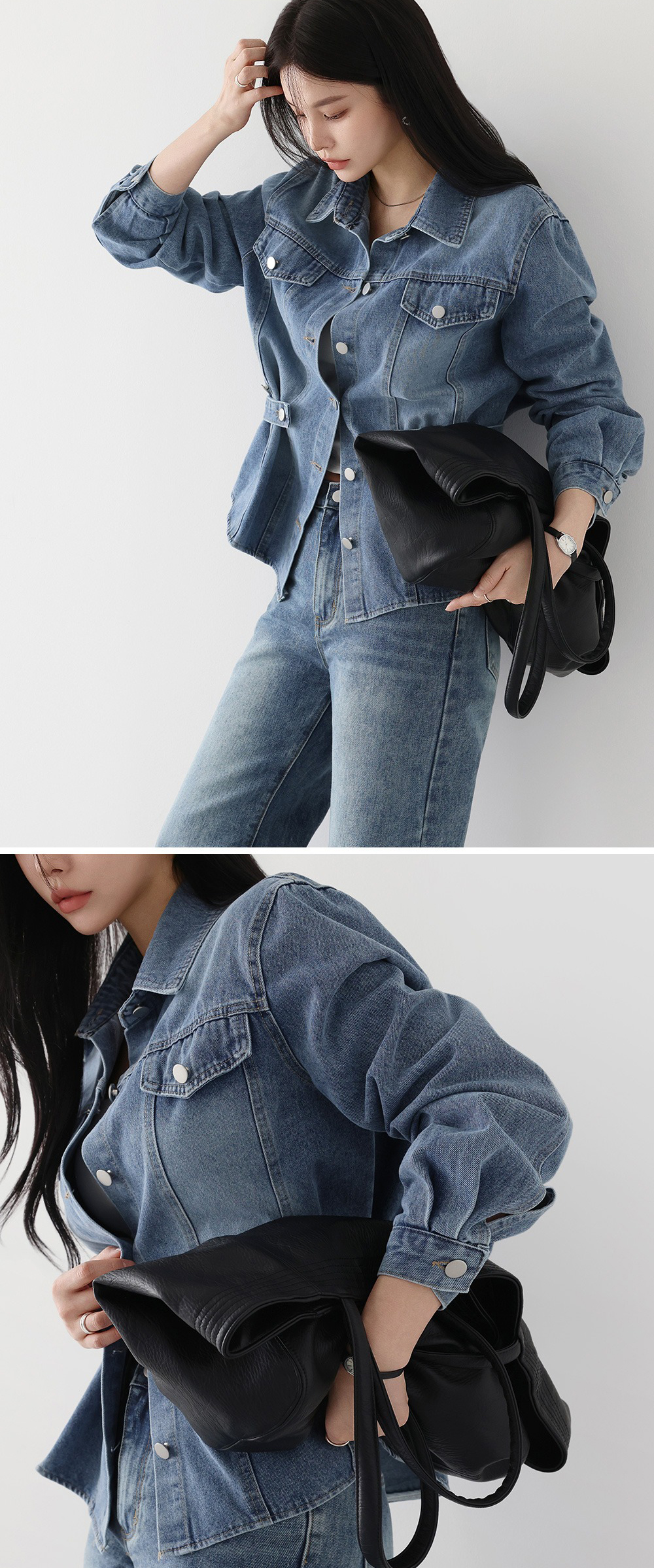 腰部扣環設計牛仔外套,KOREA,360002,腰部扣環設計牛仔外套,領500,999免運