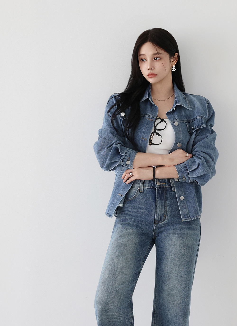 腰部扣環設計牛仔外套,KOREA,360002,腰部扣環設計牛仔外套,領500,999免運