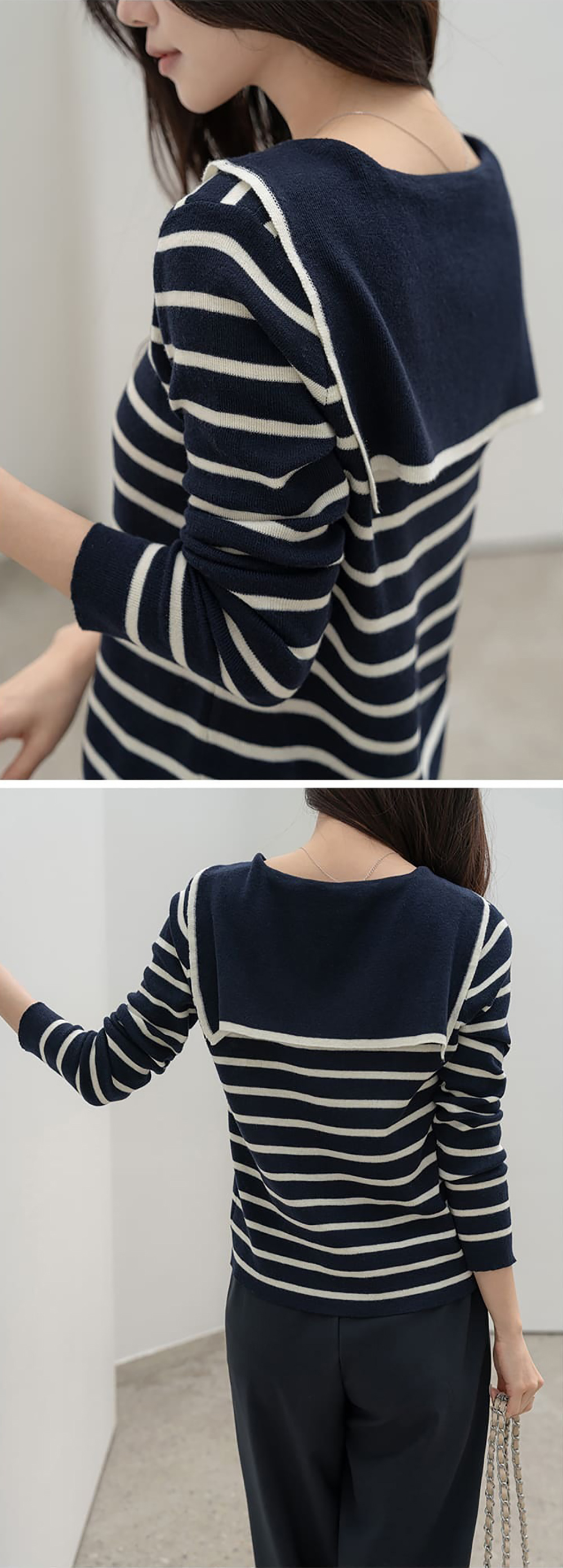 水手領條紋針織上衣,KOREA,360016,水手領條紋針織上衣,領500,999免運