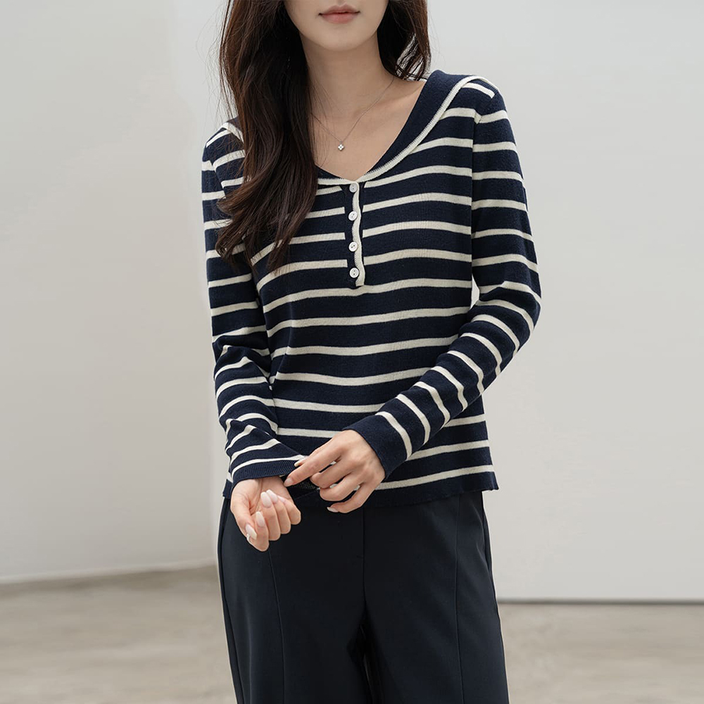 水手領條紋針織上衣,KOREA,360016,水手領條紋針織上衣,領500,999免運