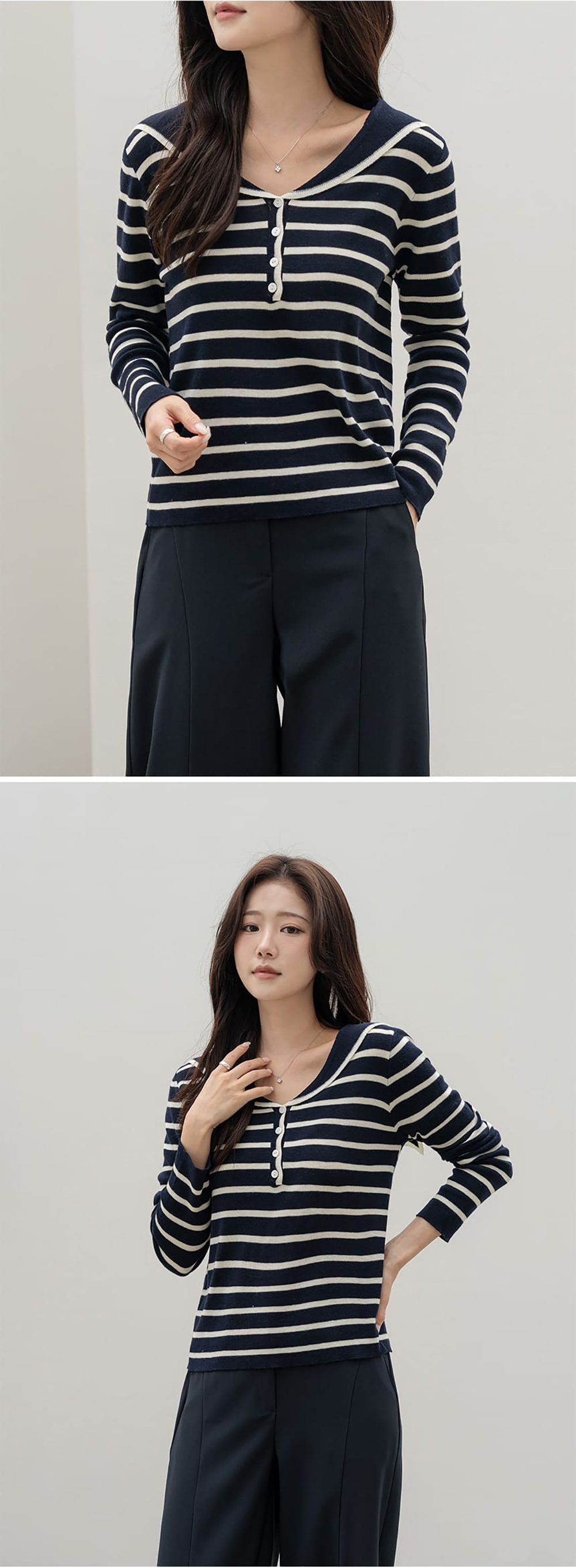 水手領條紋針織上衣,KOREA,360016,水手領條紋針織上衣,領500,999免運