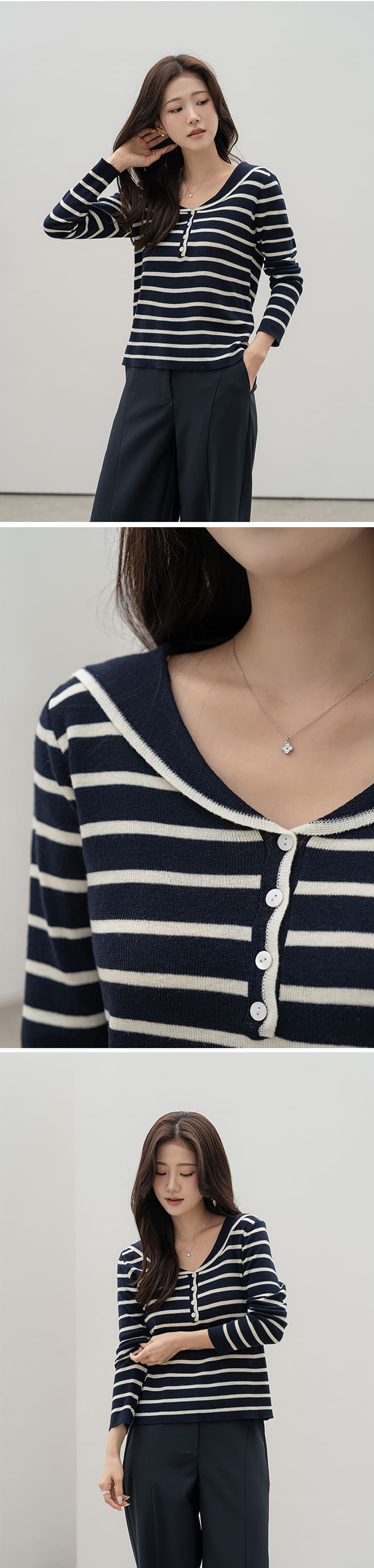 水手領條紋針織上衣,KOREA,360016,水手領條紋針織上衣,領500,999免運