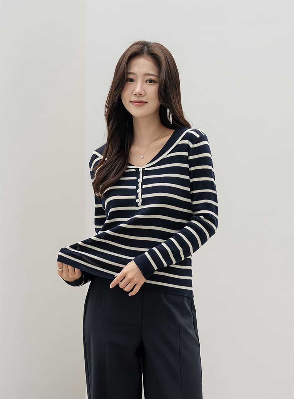 水手領條紋針織上衣,KOREA,360016,水手領條紋針織上衣,領500,999免運